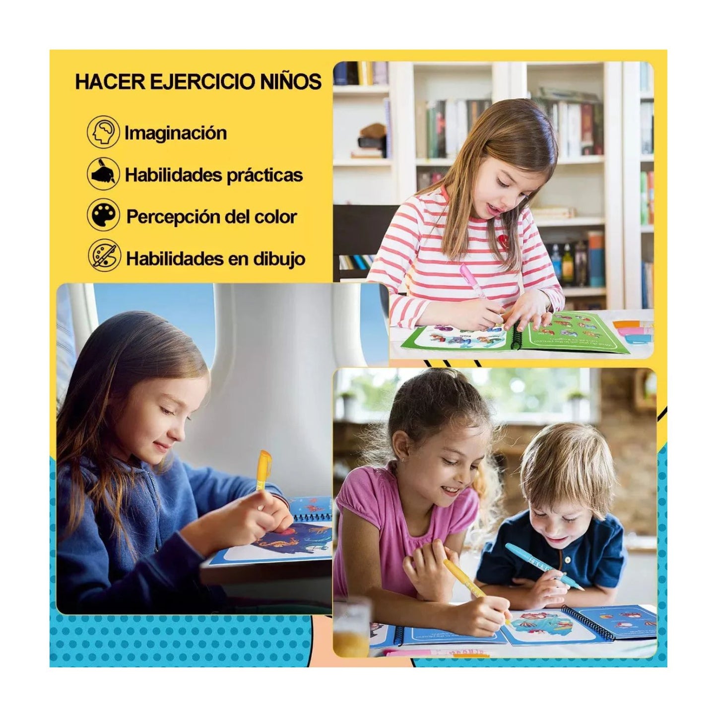 Libro Mágico Dibujo con Agua, Re Utilizable Paquete 6 Piezas