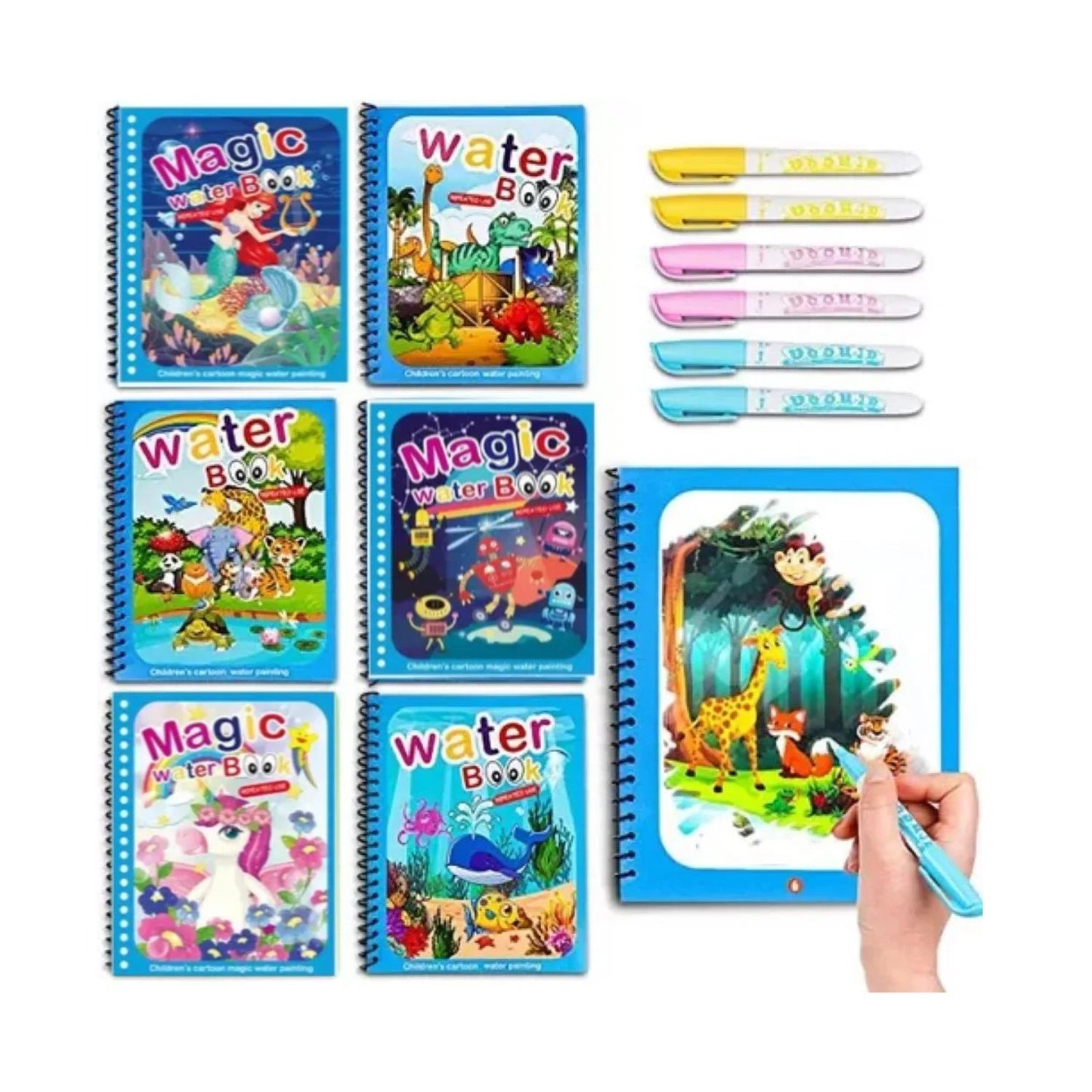 Libro Mágico Dibujo con Agua, Re Utilizable Paquete 6 Piezas